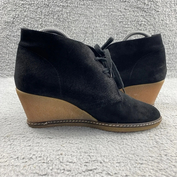 J Crew‎ McAlister Bootie Womens 8 Wedge Ankle Black Suede Boots Lace Up Italy - Picture 12 of 16